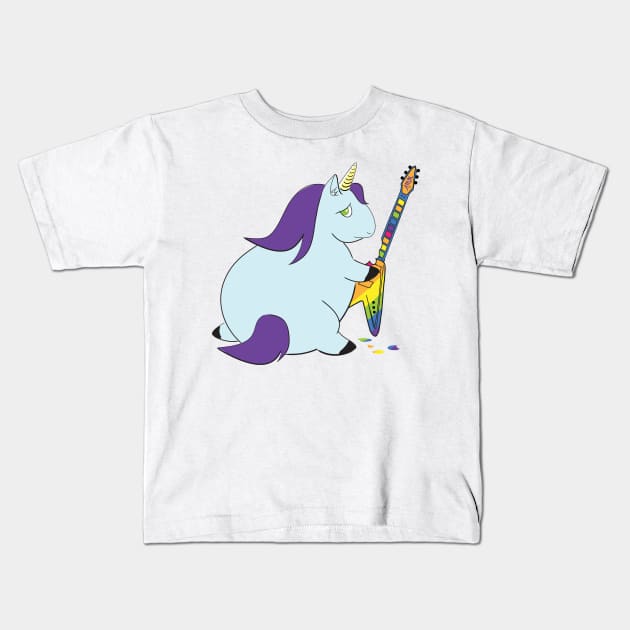 Chubby Unicorn Bites Rainbow Guitar Kids T-Shirt by A Magical Mess